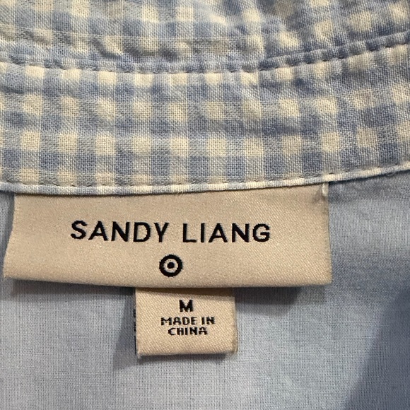 Sandy Liang Gingham Square Ruffle Yoke Botton Front Dress Tiered Coastal Cottage - Picture 10 of 13